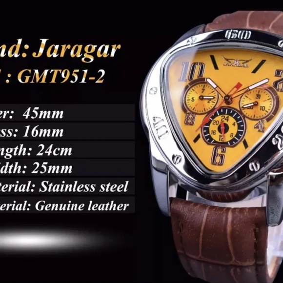 Jaragar Mens BIG 45mm Luxury Triangle Watch Genuine Leather Band. Great Gift! - Picture 4 of 13